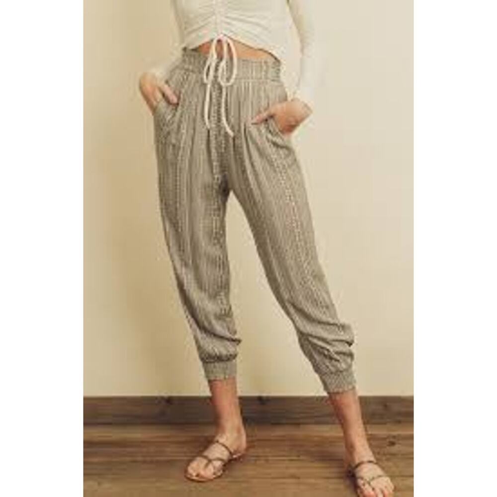DRESS FORUM Boho Stripe Slouchy Jogger Pant Size Small S Back Tie